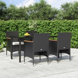 vidaXL Juego De Comedor De Jardín 5 Piezas Con Cojines Negro