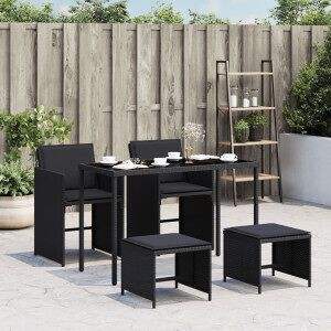 vidaXL Set De Muebles Jardín 5 Pzas Con Cojines Ratán Sintético Negro