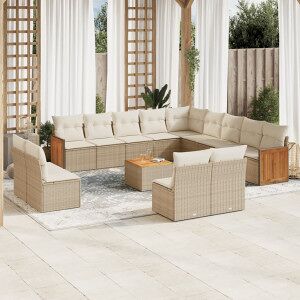 vidaXL Set Sofás De Jardín 14 Pzas Con Cojines Ratán Sintético Beige