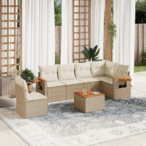 vidaXL Set Sofás De Jardín 7 Piezas Y Cojines Ratán Sintético Beige