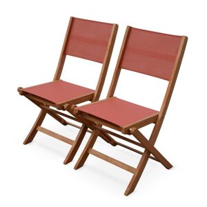sweeek Pareja de sillas de mesa de jardín, eucalipto, terracota