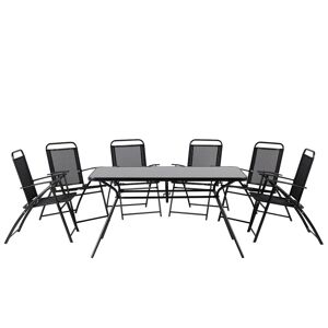 Beliani Conjunto de comedor 6 personas en acero, poliéster negro