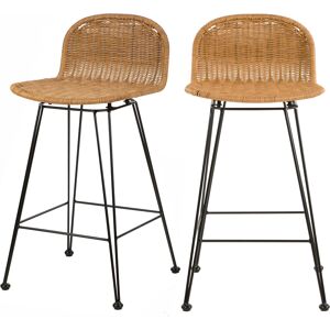 Rendez-Vous Déco Taburetes para isla de cocina de resina tejida marrón 63 cm (set de 2)