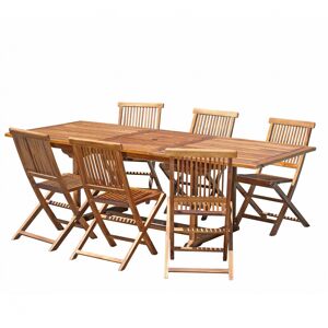 MACABANE Mesa y sillas de jardín de madera de teca aceitada 8/10 personas