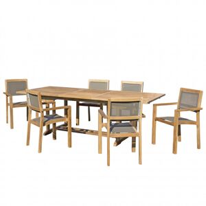 MACABANE Mesa y sillas de jardín de madera de teca y textileno 8/10 personas