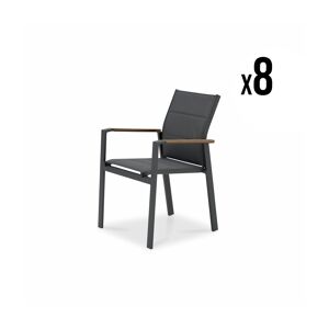 Defora Home Pack de 8 sillas apilables aluminio antracita y textileno acolchado