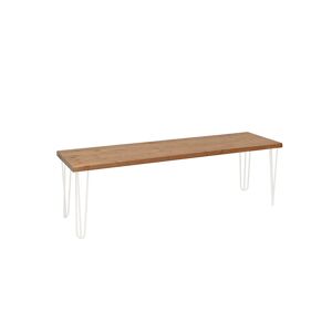 Decowood Banco de madera maciza envejecido y patas de hierro blancas 180x45cm