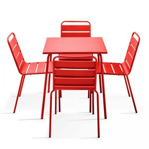 Oviala Mesa de jardín y 4 sillas de metal rojo