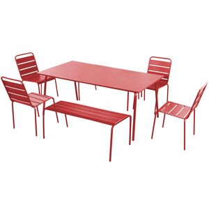 Oviala Conjunto de jardín con 2 bancos y 4 sillas de acero rojo