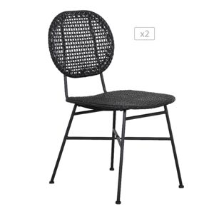 Beau Rivage Conjunto de 2 sillas de jardín de ratán sintético en color negro
