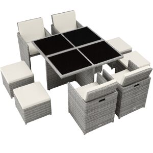 Tectake Conjunto de ratán y aluminio 8 plazas poliratán gris claro