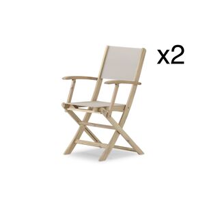Defora Home Pack de 2 sillas con brazos plegable madera y textileno beige