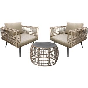 LolaHome Conjunto mesa centro y 2 sillones de rattan sintético grafito