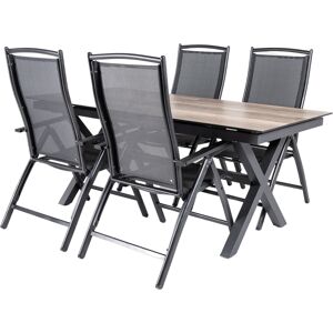 Edenjardin Conjunto de mesa y sillas reclinables de jardín mesa 180 a 240 negro