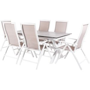 Edenjardin Conjunto mesa y sillas reclinables de terraza mesa 180 a 240 cm blanco