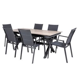 Edenjardin Conjunto de mesa y sillas acolchadas de jardín mesa 180 a 240 cm negro