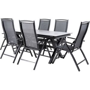 Edenjardin Conjunto de mesa y sillas reclinables de jardín mesa 180 a 240cm negro