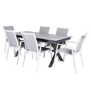 Edenjardin Conjunto mesa y sillas para jardín, mesa 180 a 240cm,aluminio,blanco