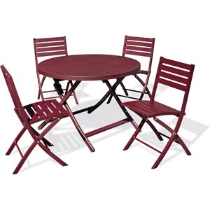 dcb garden Conjunto de comedor de jardín 4 plazas de aluminio rojo carmín