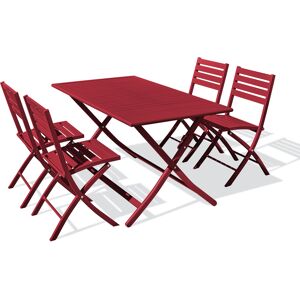 dcb garden Conjunto de comedor de jardín 4 plazas de aluminio rojo carmín