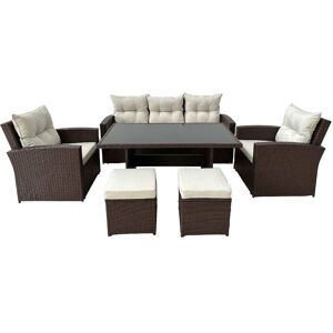 Venprodin Muebles de jardín 1 sofá, 2 sillas, 2 puf 1 mesa - cojines beige