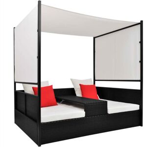 vidaXL Cama de jardín con toldo ratán sintético negro 190x130 cm