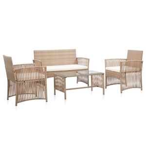 vidaXL Set muebles de jardín 4 piezas y cojines ratán sintético beige