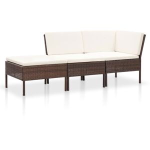 vidaXL Set muebles de jardín 3 pzas y cojines ratán sintético marrón