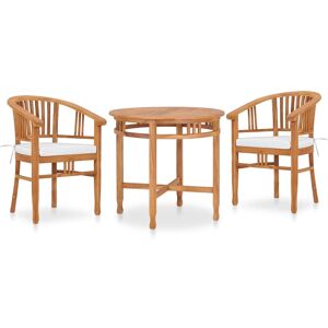 vidaXL Set de comedor de jardín 3 pzas y cojines madera maciza de teca