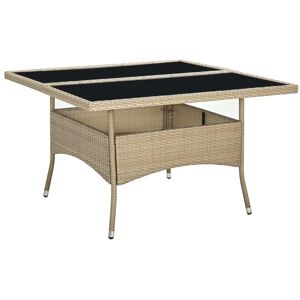 vidaXL Mesa de comedor de jardín ratán sintético y vidrio beige