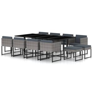 vidaXL Set de comedor para jardín 13 pzas cojines ratán sintético gris