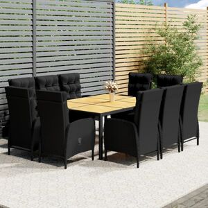 vidaXL Set de comedor de jardín 11 piezas ratán sintético negro