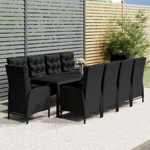 vidaXL Set de comedor de jardín 11 piezas ratán sintético negro