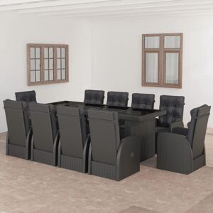 vidaXL Set comedor de jardín 11 piezas y cojines ratán sintético negro