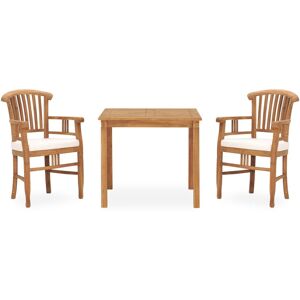 vidaXL Set de comedor de jardín 3 pzas y cojines madera maciza de teca