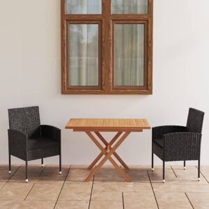 vidaXL Set comedor jardín 3 pzas madera acacia ratán sintético negro