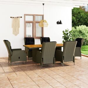 vidaXL Set comedor de jardín 7 piezas y cojines ratán sintético marrón