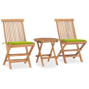 vidaXL Set comedor de jardín plegable 3 piezas madera de teca cojines