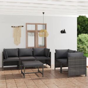 vidaXL Set de muebles de jardín 6 pzas y cojines ratán sintético gris