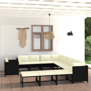 vidaXL Set de muebles de jardín 12 pzas cojines ratán sintético negro