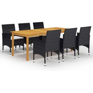 vidaXL Juego de comedor de jardín de 7 piezas negro