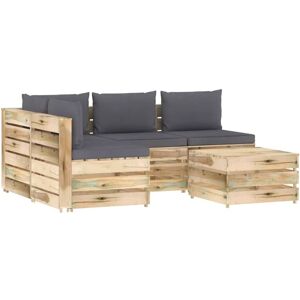 vidaXL Muebles de jardín 5 piezas con cojines madera impregnada verde