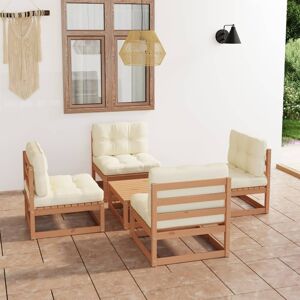 vidaXL Juego de muebles de jardín 5 pzas y cojines madera pino maciza