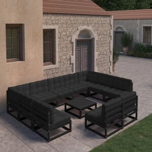 vidaXL Set de muebles de jardín 10 pzas con cojines madera pino negro