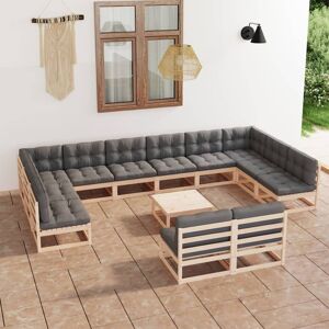 vidaXL Juego de muebles de jardín 13 pzas y cojines madera maciza pino