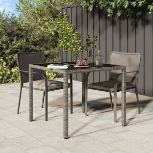 vidaXL Mesa jardín vidrio templado ratán sintético 90x90x75 cm gris