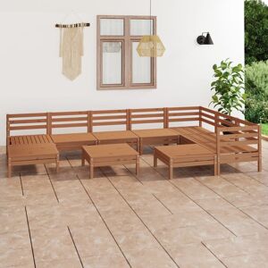 vidaXL Juego muebles de jardín 10 pzas madera maciza pino marrón miel