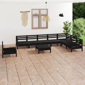 vidaXL Juego de muebles de jardín 9 pzas madera maciza de pino negro