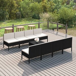 vidaXL Set de muebles de jardín 9 pzas cojines ratán sintético negro