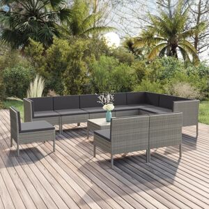 vidaXL Set de muebles de jardín 11 pzas y cojines ratán sintético gris